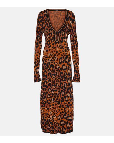 Johanna Ortiz Amur Knitted Leopard-print Midi Dress - Brown