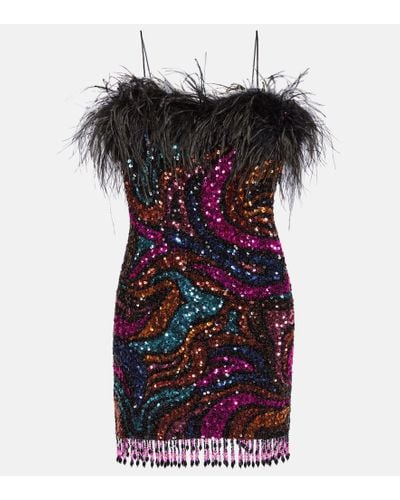 Rebecca Vallance Kiki Sequined Feather-trimmed Minidress - Red