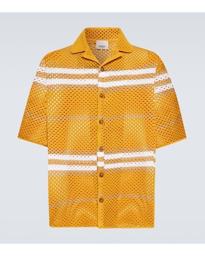 Burberry Icon Stripe Pointelle Knit Oversized Shirt - Yellow