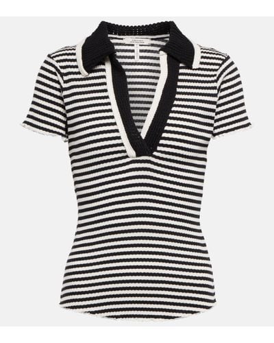 Dorothee Schumacher Airy Rib Striped Cotton Polo Shirt - Black