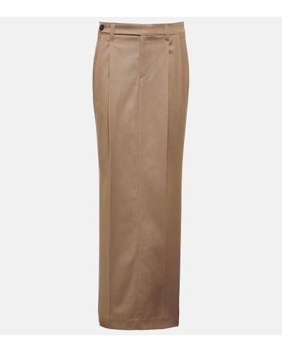 Brunello Cucinelli Pleated Low-rise Cotton-blend Maxi Skirt - Brown