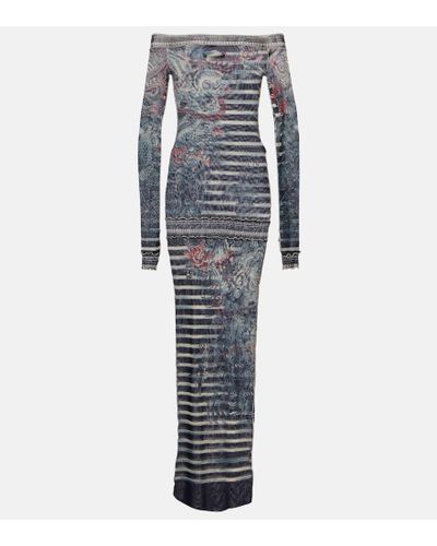Jean Paul Gaultier Tattoo Collection Printed Maxi Dress - Blue