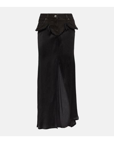 Blumarine Denim-trimmed Satin Maxi Skirt - Black