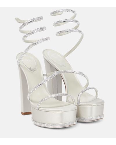 Rene Caovilla Embellished Satin Platform Sandals - White