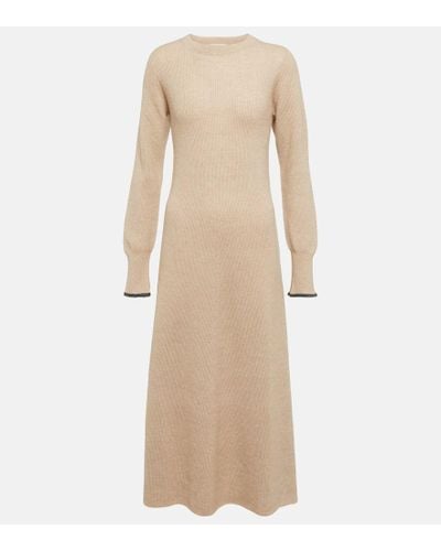 Brunello Cucinelli Alpaca And Cotton-blend Midi Dress - Natural