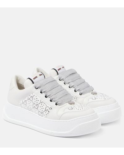 Gucci Screener GG Embellished Leather Trainers - White