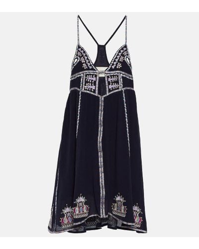 Isabel Marant Bretty Embroidered Cotton And Silk Minidress - Blue