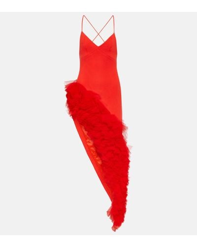 David Koma Ruffled Virgin Wool Crepe Maxi Dress - Red