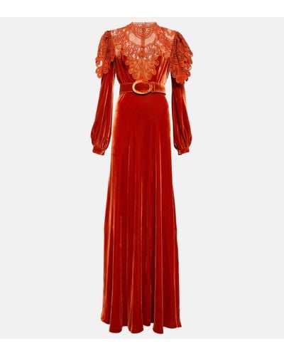Costarellos Robe longue en velours de soie melangee - Rouge