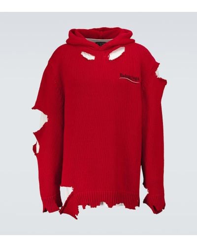 Balenciaga Destroyed Hooded Sweatshirt - Red