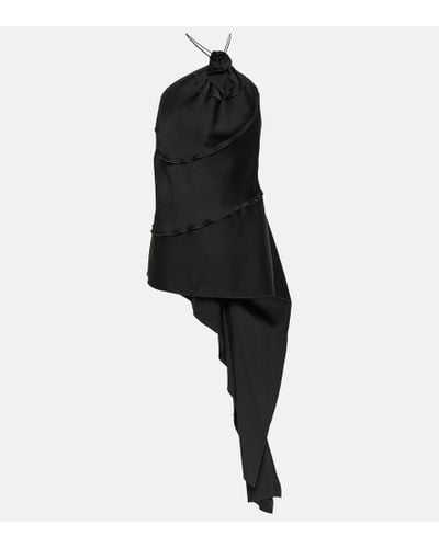 Victoria Beckham Top de saten drapeado con apliques - Negro