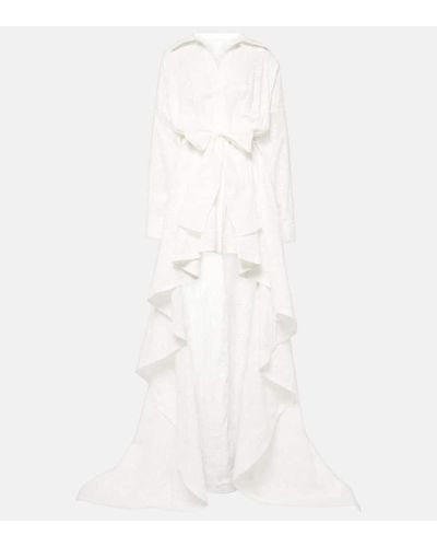 Norma Kamali Embroidered Asymmetric Cotton Gown - White