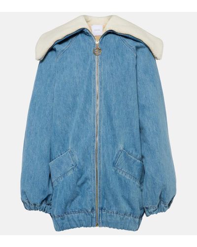 Patou Denim And Faux Shearling Bomber Jacket - Blue