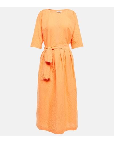 Vince Belted Linen And Cotton Dress - Orange