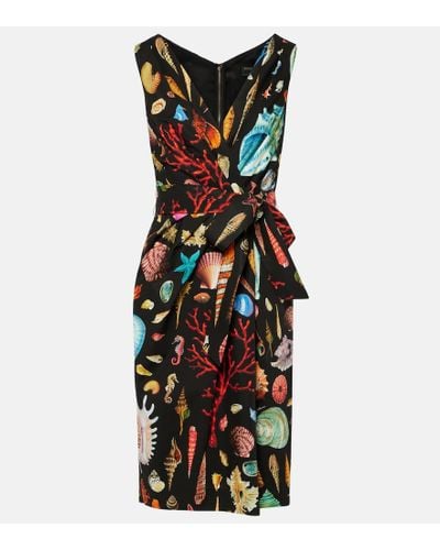 Dolce & Gabbana Capri Printed Tie-detail Cotton Midi Dress - Black