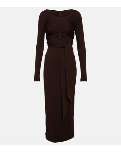 Dolce & Gabbana Draped Wool-blend Midi Dress - Brown