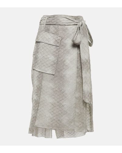 Victoria Beckham Snake-print Crepe De Chine Wrap Skirt - Grey
