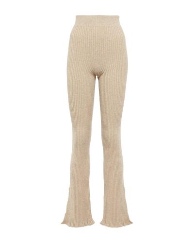 Victoria Beckham Pantalones flared de mezcla de lana acanalados - Neutro