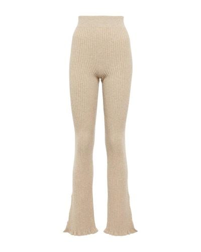 Victoria Beckham Ribbed-knit Wool-blend Flared Pants - Natural