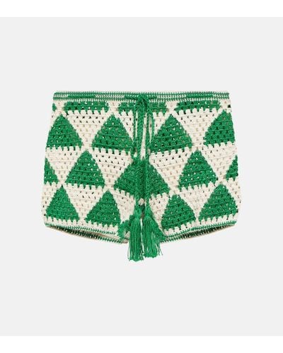 Anna Kosturova Shorts Maija in crochet a vita alta - Verde