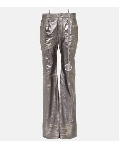 The Attico Pantalon droit en cuir metallise - Gris