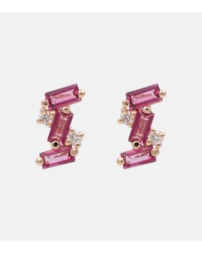 Suzanne Kalan 14kt Rose Gold Earrings With Diamonds And Topaz - Pink