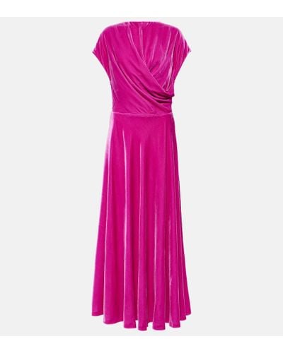 Costarellos Lapis Draped Velvet Maxi Dress - Pink