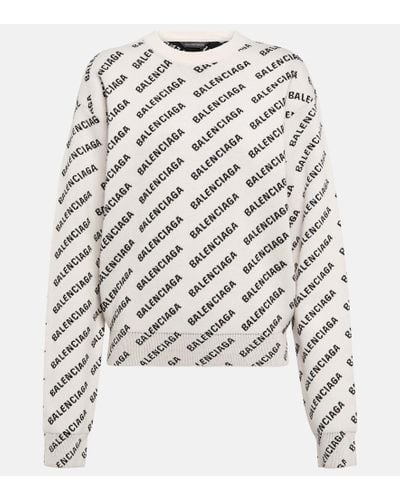 Balenciaga Pullover in misto cotone con logo - Bianco