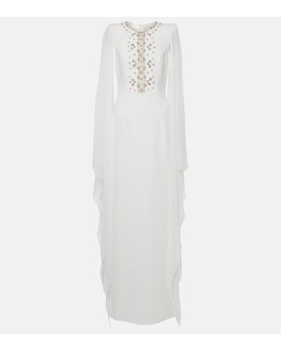 Jenny Packham Bridal Saga Embellished Caped Crepe Gown - White