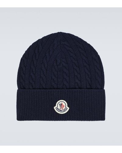 Moncler Cable-knit Wool And Cashmere Beanie - Blue