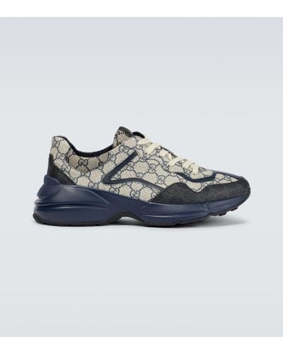 Gucci Rhyton gg-print Leather And Canvas Sneakers - Blue