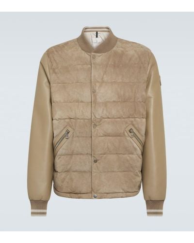 Moncler Chalanches Leather And Down Bomber Jacket - Natural