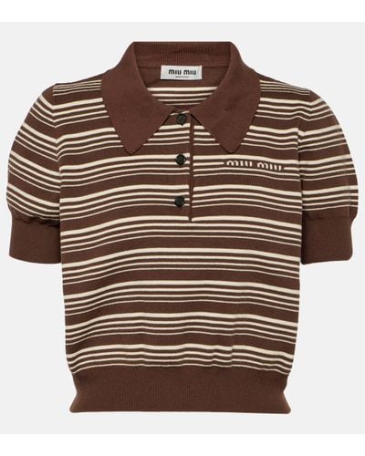 Miu Miu Cropped Cotton-blend Polo Shirt - Brown