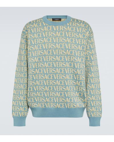 Versace Pullover in cotone con logo - Verde