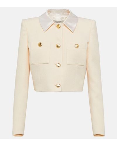 Alessandra Rich Wool Tweed Cropped Jacket - Natural