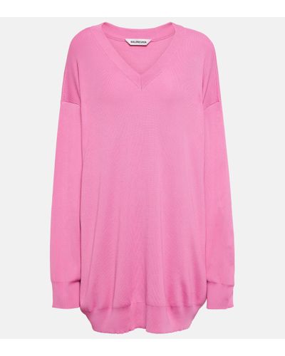 Balenciaga Oversized V-neck Jumper - Pink