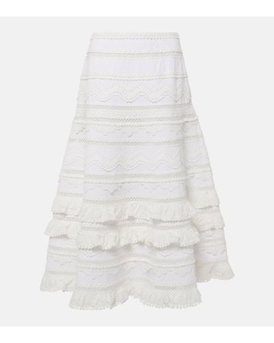 Carolina Herrera Jupe midi brodee en coton - Blanc