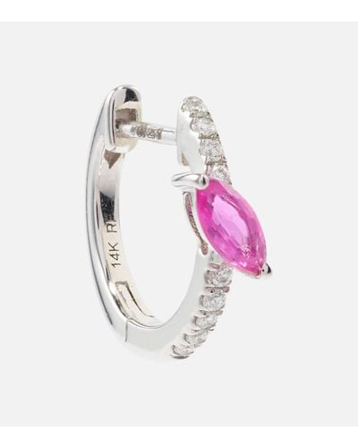 Roxanne First 14kt White Gold Single Hoop Earring With Diamonds And Pink Sapphire