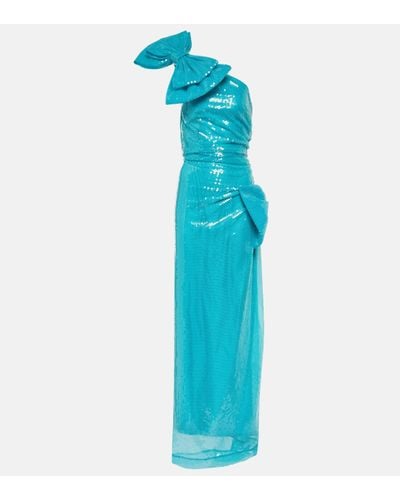 Nina Ricci Sequined Asymmetric Maxi Dress - Blue
