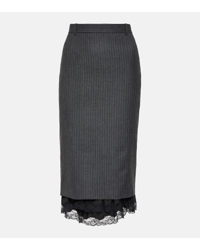 Balenciaga Falda midi de lana a rayas con encaje - Gris