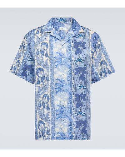 Etro Printed Floral Cotton Bowling Shirt - Blue