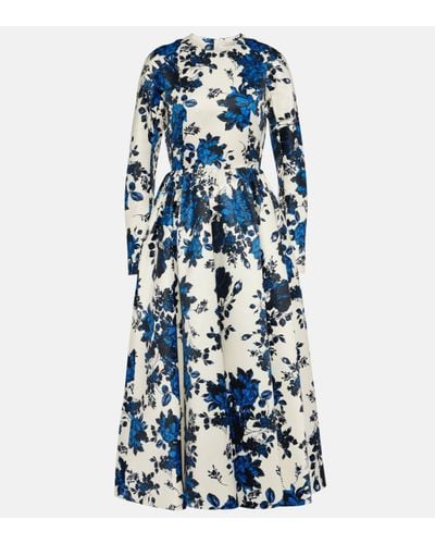 Emilia Wickstead Annie Floral Long Sleeve Taffeta Faille A-line Dress - Blue