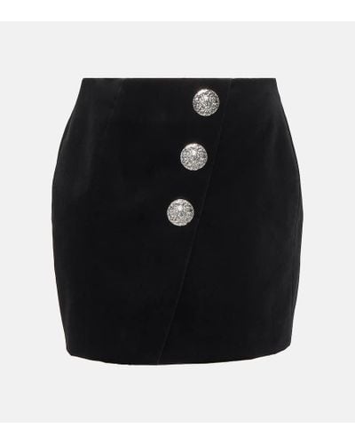 Balmain Embellished Velvet Miniskirt - Black