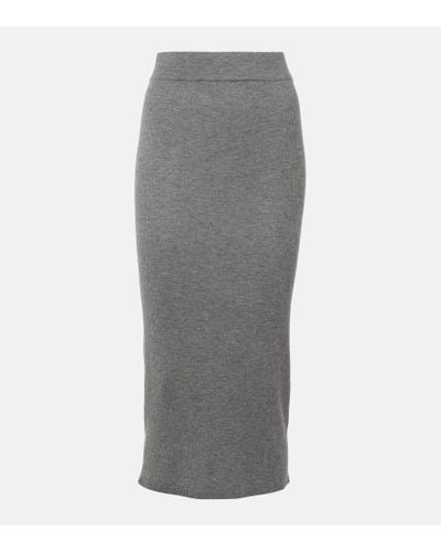 Brunello Cucinelli Ribbed-knit Midi Skirt - Gray