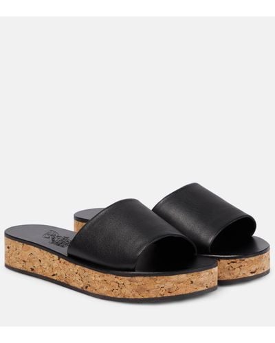 Ancient Greek Sandals Taygete Cork And Leather Platform Slides - Black