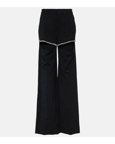 Area Crystal Embellished Wool-blend Crepe Pants - Black