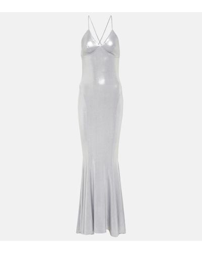 Norma Kamali Metallic Jersey Lame Gown - White