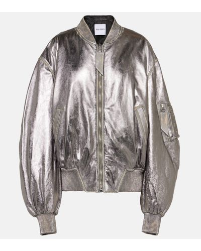 The Attico Metallic Leather Bomber Jacket - Grey