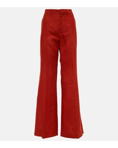 Chloé Pantalones flared de lino con tiro alto - Rojo