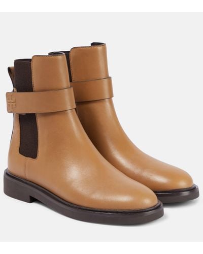 Tory Burch Embossed Leather Chelsea Boots - Brown